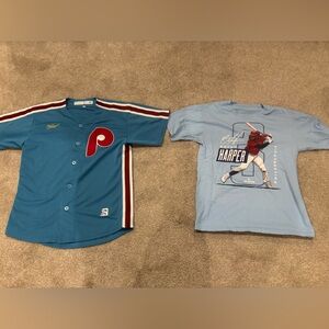 Nike powder blue Phillies jersey and light blue Bryce Harper t shirt
